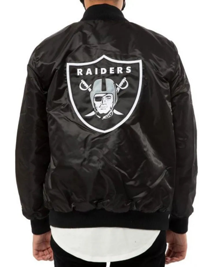 Los Angeles Raiders Back Shield Full-Snap Varsity Black Satin Men's Bomber Jacket