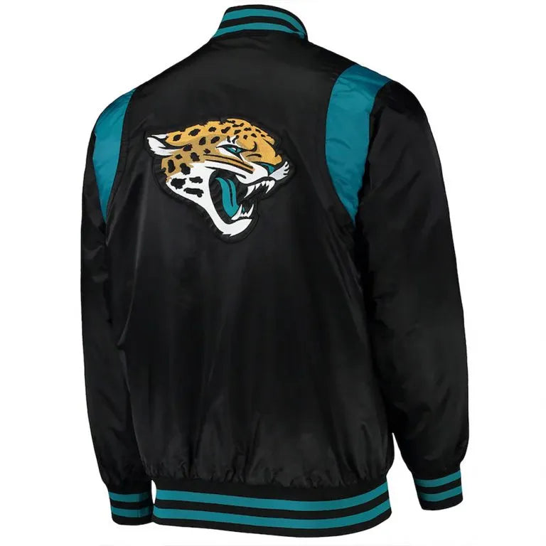 Jacksonville Jaguars Full-Snap Varsity Black and Teal Satin Men's Bomber Jacket