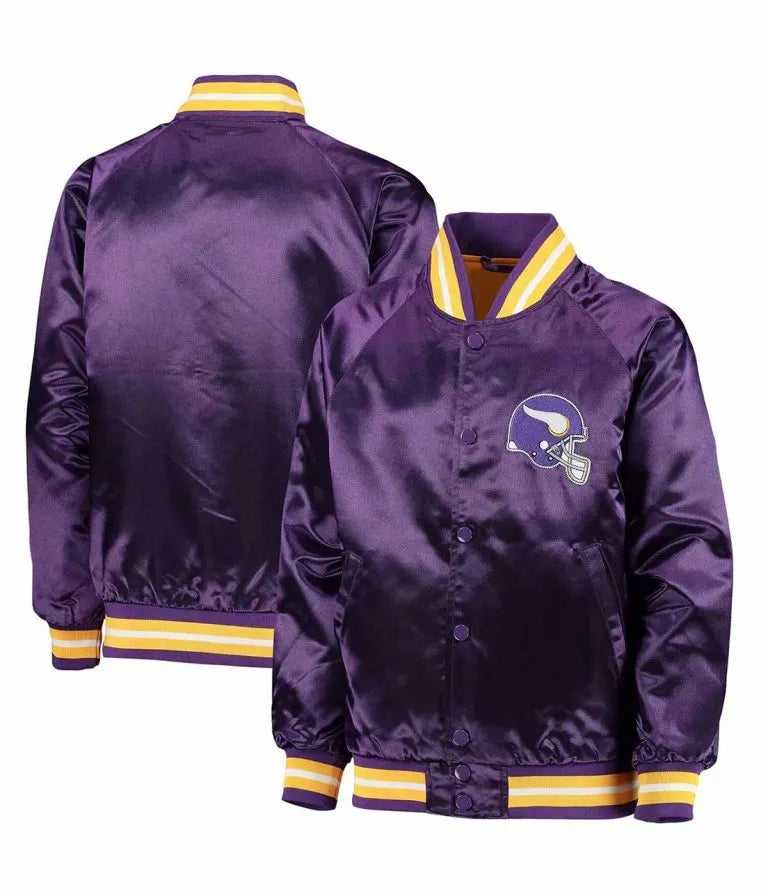 Minnesota Vikings Full-Snap Varsity Purple Satin Men's Bomber Jacket
