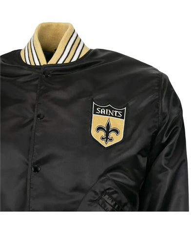 1968 New Orleans Saints Full-Snap Varsity Black Satin Men's Bomber Jacket