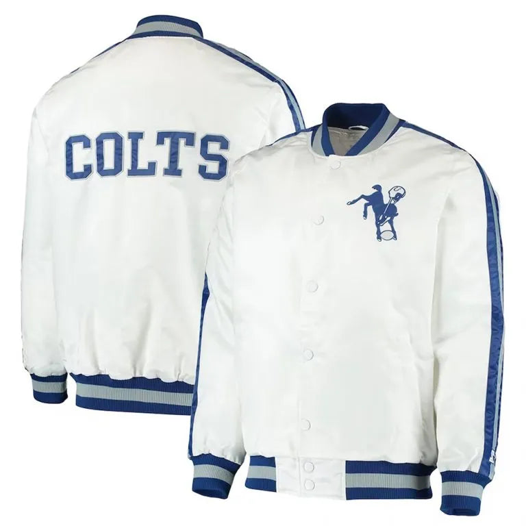 Indianapolis Colts Team III Full-Snap Varsity White Satin Men's Bomber Jacket