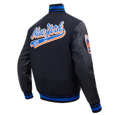 New York Mets Varsity Black Wool & Leather Sleeves Men's Jacket
