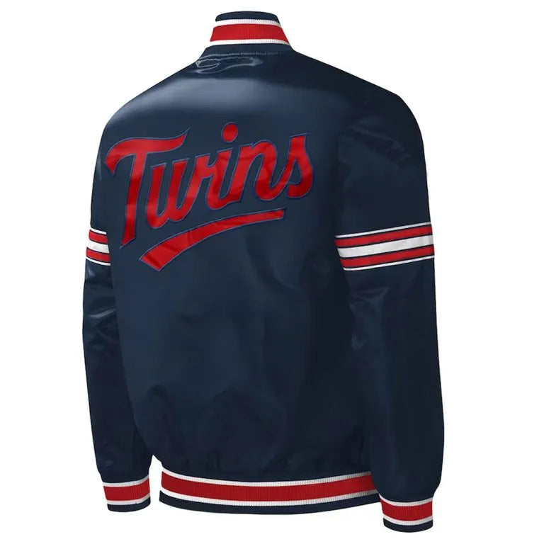 Minnesota Twins Midfield Varsity Navy Blue Satin Full Snap Men's Jacket