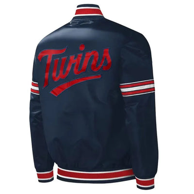 Minnesota Twins Midfield Varsity Navy Blue Satin Full Snap Men's Jacket