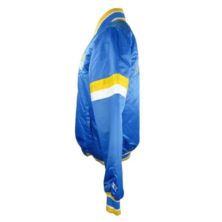 Los Angeles Chargers Striped Full-Snap Varsity Royal Blue Satin Men's Bomber Jacket