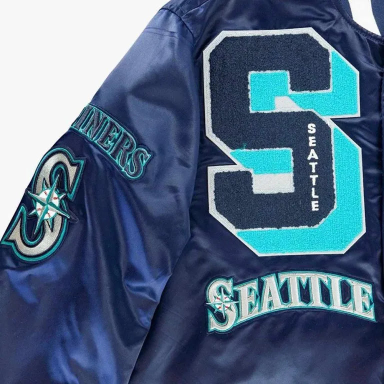 Seattle Mariners Sluggers Full-Snap Navy Blue Satin Men's Jacket