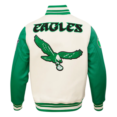 Philadelphia Eagles Mash Up Retro Classic Off White Wool & Green Genuine Leather Sleeves Men's Varsity Letterman Jacket