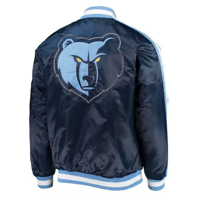 Memphis Grizzlies The Offensive Full-Snap Varsity Navy Blue Satin Men's Bomber Jacket