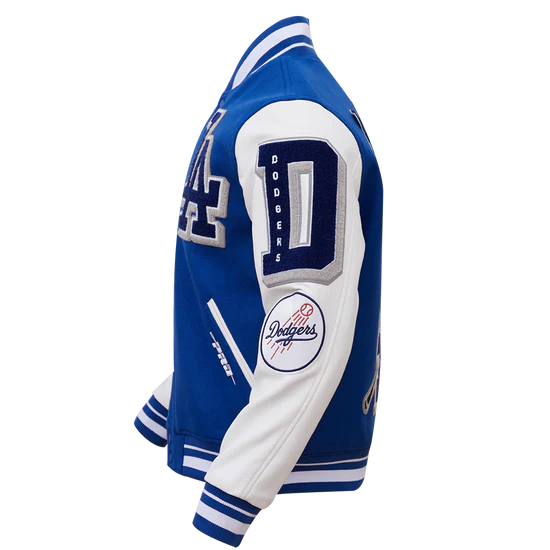 LA Dodgers Mash Up Varsity Blue Wool & White Leather Sleeves Men's Jacket