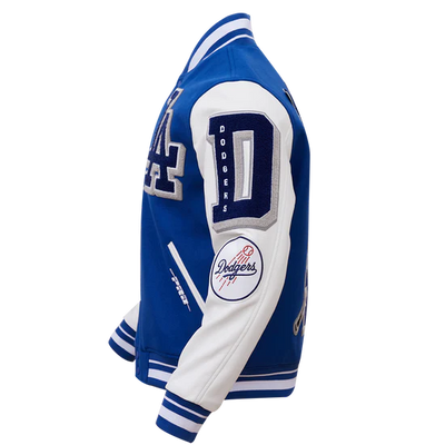 LA Dodgers Mash Up Varsity Blue Wool & White Leather Sleeves Men's Jacket