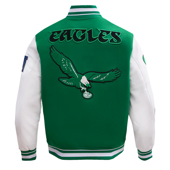 Philadelphia Eagles Mash Up Retro Classic Green Wool & White Genuine Leather Sleeves Men's Varsity Letterman Jacket