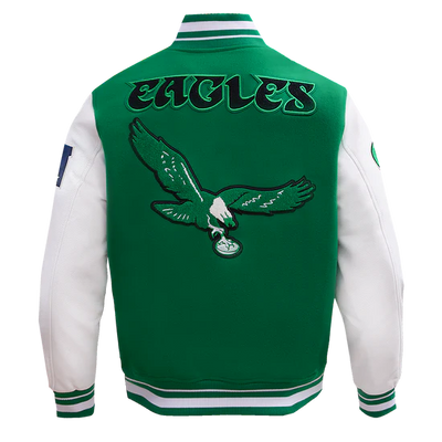Philadelphia Eagles Mash Up Retro Classic Green Wool & White Genuine Leather Sleeves Men's Varsity Letterman Jacket