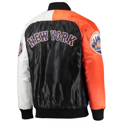 NY Mets Varsity Royal/Orange Tri-Color Full-Snap Satin Men's Jacket