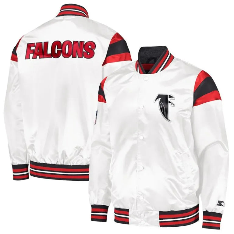 Atlanta Falcons Full-Snap Varsity White Satin Men's Bomber Jacket