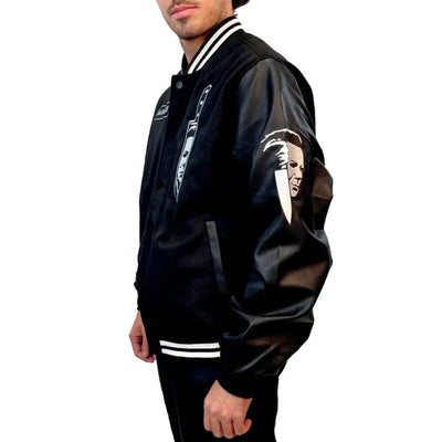 Michael Myers Halloween Black Wool & Genuine Leather Sleeves Men's Letterman Varsity Jacket