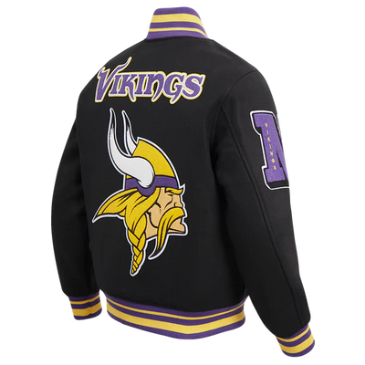 Minnesota Vikings Mashup Classic Rib Black Wool and Genuine Leather Sleeves Men's Varsity Letterman Jacket