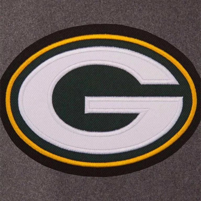 Green Bay Packers Charcoal Wool and Green Genuine Leather Sleeves Men's Varsity Letterman Jacket