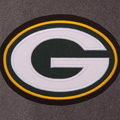 Green Bay Packers Charcoal Wool and Green Genuine Leather Sleeves Men's Varsity Letterman Jacket