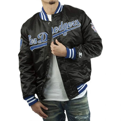 Los Angeles Dodgers National Bomber Full-Snap Black Satin Men's Jacket