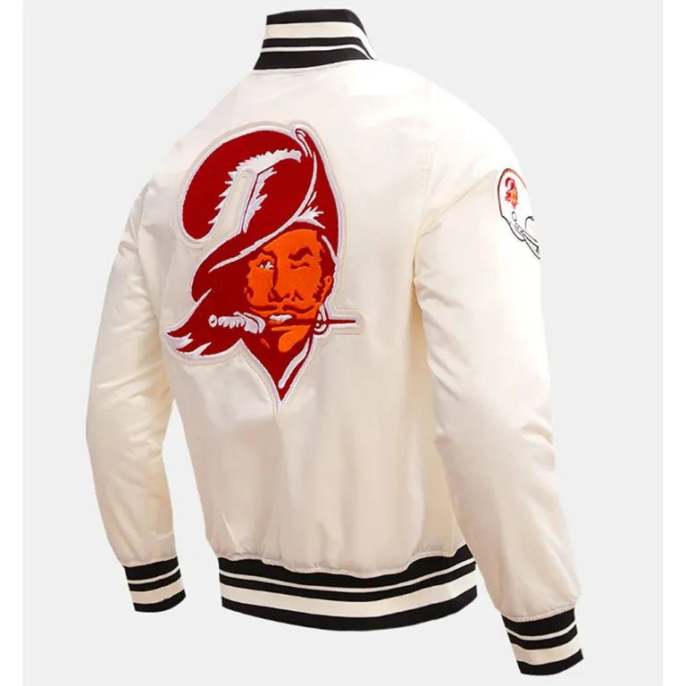 Tampa Bay Buccaneers Retro Classic Rib Full-Snap Varsity Off-White Satin Men's Bomber Jacket
