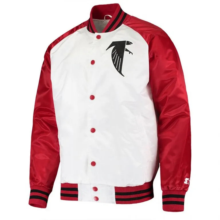 Atlanta Falcons Full-Snap Varsity Red and White Satin Men's Bomber Jacket