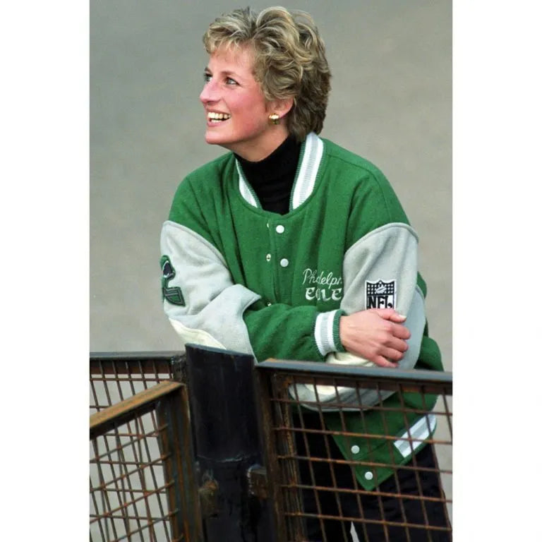 Princess Diana Philadelphia Eagles Varsity Green and Grey Wool Men's Bomber Jacket