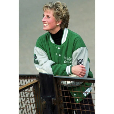 Princess Diana Philadelphia Eagles Varsity Green and Grey Wool Men's Bomber Jacket