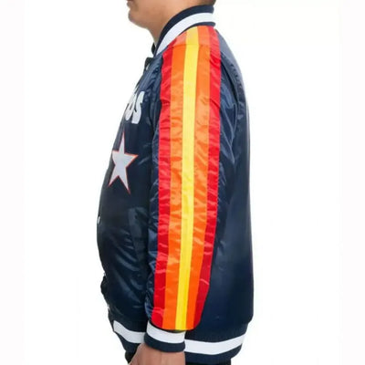 Houston Astros Star Stripe Bomber Navy Blue Satin Full-Snap Men's Jacket
