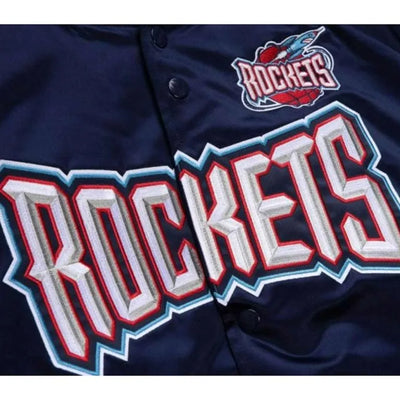 Houston Rockets Lightweight Full-Snap Varsity Navy Blue Satin Men's Bomber Jacket