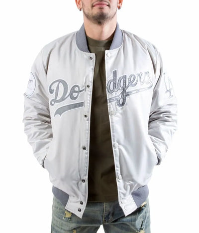 Los Angeles Dodgers Silver Satin Full Snap Men's Jacket