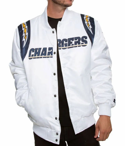 Los Angeles Chargers Full-Snap Varsity White Satin Men's Bomber Jacket