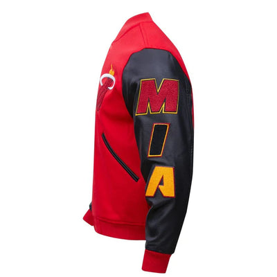 Miami Heat Mashup Logo Varsity Red Wool & Black Genuine Leather Sleeves Men's Jacket
