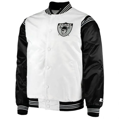 Los Angeles Raiders Historic Renegade Full-Snap Varsity Black & White Satin Men's Bomber Jacket