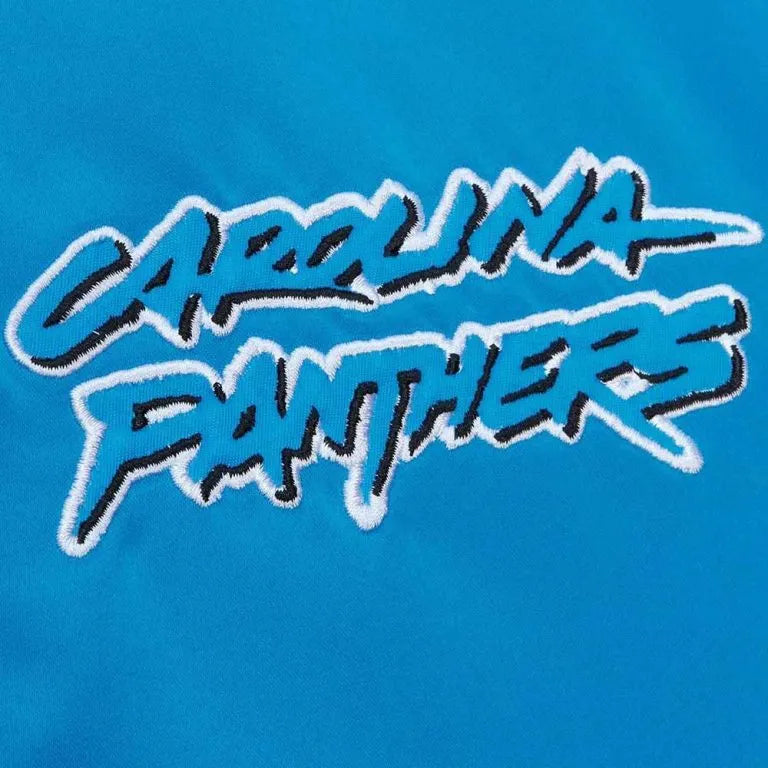 Carolina Panthers Heavyweight Full-Snap Varsity Blue Satin Men's Bomber Jacket