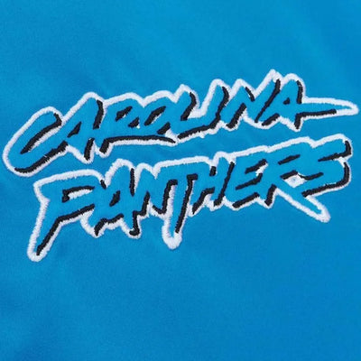 Carolina Panthers Heavyweight Full-Snap Varsity Blue Satin Men's Bomber Jacket
