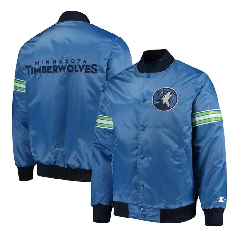 Minnesota Timberwolves The Draft Pick Full-Snap Varsity Blue Satin Men's Bomber Jacket