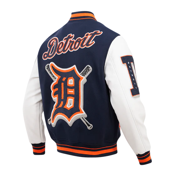 Detroit Tigers Navy Blue Wool & White Leather Sleeves Varsity Men's Jacket