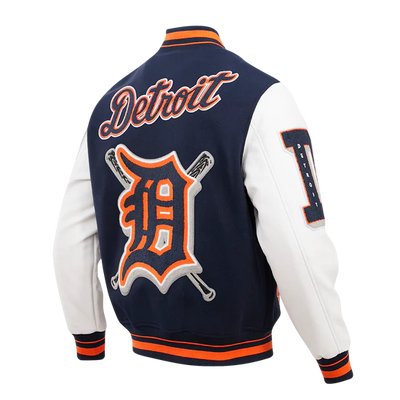 Detroit Tigers Navy Blue Wool & White Leather Sleeves Varsity Men's Jacket