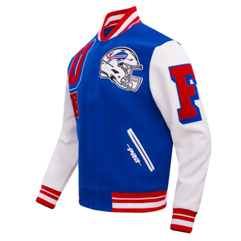 Buffalo Bills Mash Up Royal Blue Wool and White Leather Sleeves Varsity Men's Letterman Jacket