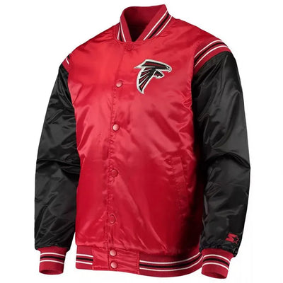 Atlanta Falcons Enforcer Full-Snap Varsity Red and Black Satin Men's Bomber Jacket