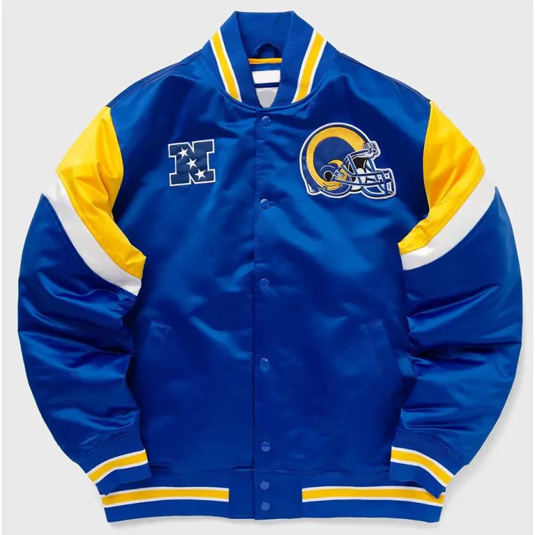 Los Angeles Rams Heavyweight Full-Snap Varsity Royal Blue Satin Men's Bomber Jacket