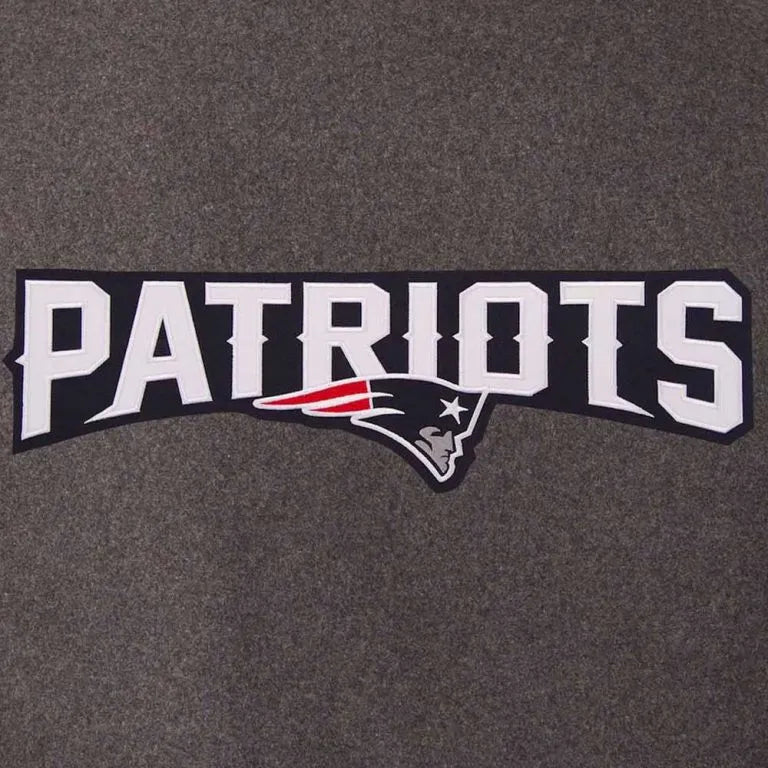 New England Patriots Charcoal Wool and Navy Blue Genuine Leather Sleeves Men's Varsity Letterman Jacket