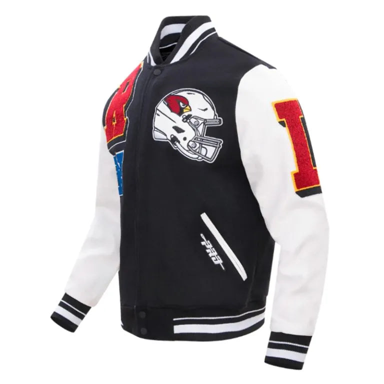 Arizona Cardinals Mashup Rib Black Wool & White Leather Sleeves Varsity Men's Jacket