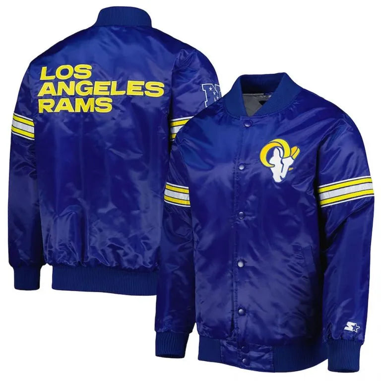 Los Angeles Chargers Pick and Roll Full-Snap Varsity Blue Satin Men's Bomber Jacket