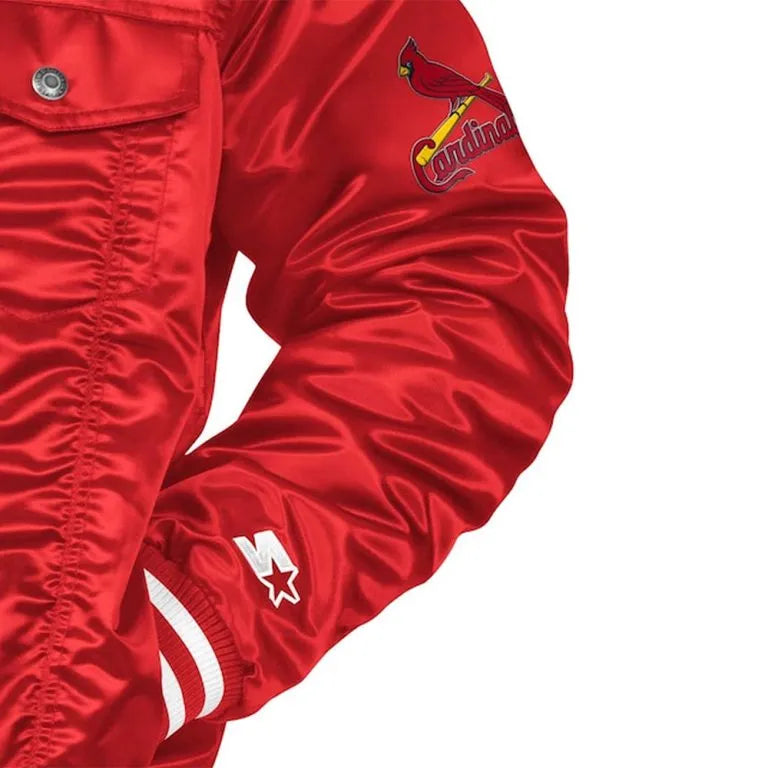 St. Louis Cardinals Silver Tab Trucker Full-Snap Red Satin Bomber Men's Jacket