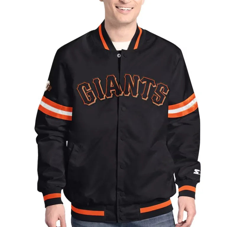 San Francisco Giants Scout Full-Snap Varsity Black Satin Men's Jacket