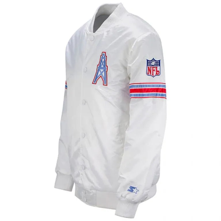Houston Oilers Full-Snap Varsity White Satin Men's Bomber Jacket