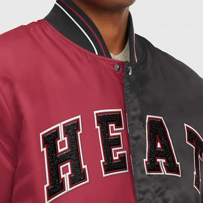 NBA Miami Heat Full-Snap Varsity Black and Red Satin Men's Bomber Jacket