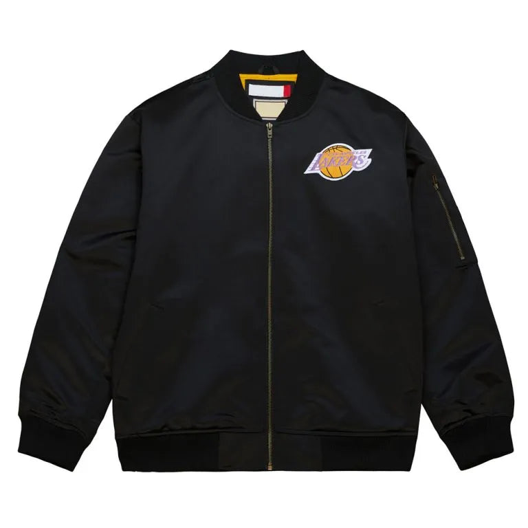 Los Angeles Lakers Vintage Logo Lightweight Full-Zip Varsity Black Satin Men's Bomber Jacket