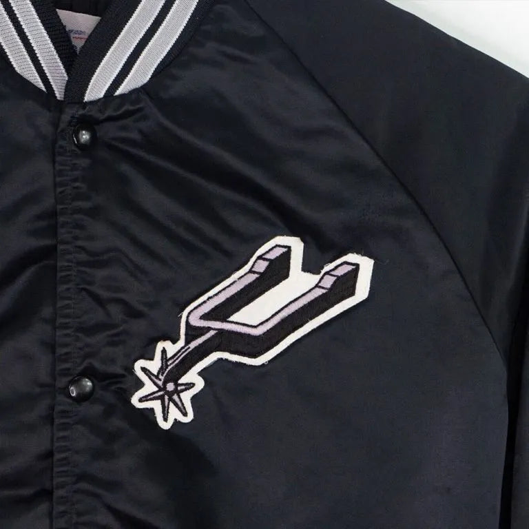 80’s San Antonio Spurs Scout I Full-Snap Varsity Black Satin Men's Bomber Jacket